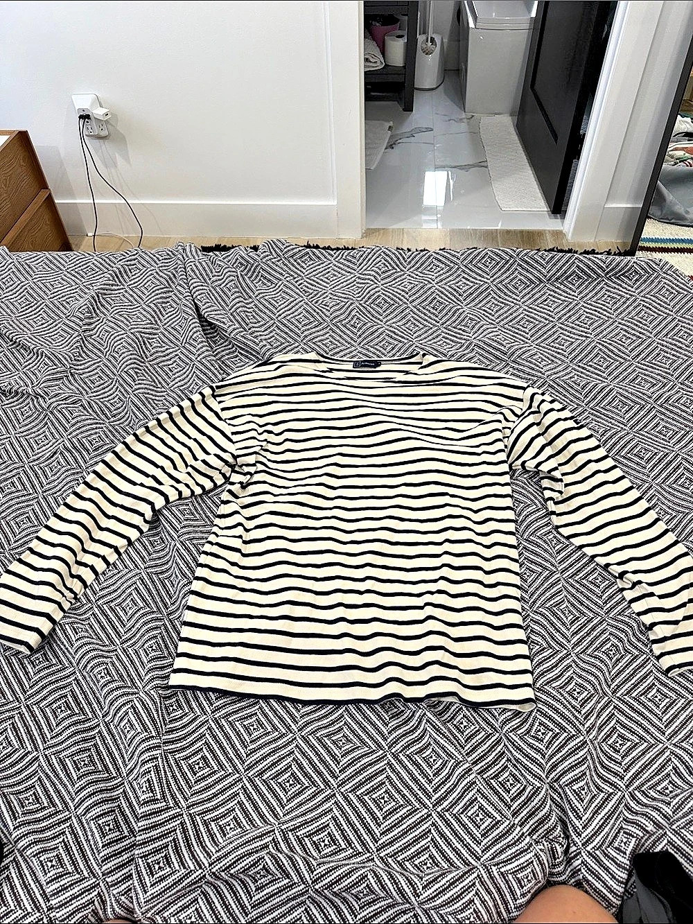 Armor Lux Amiral Long-Sleeve Breton Striped Shirt Cream & Black Size 4
